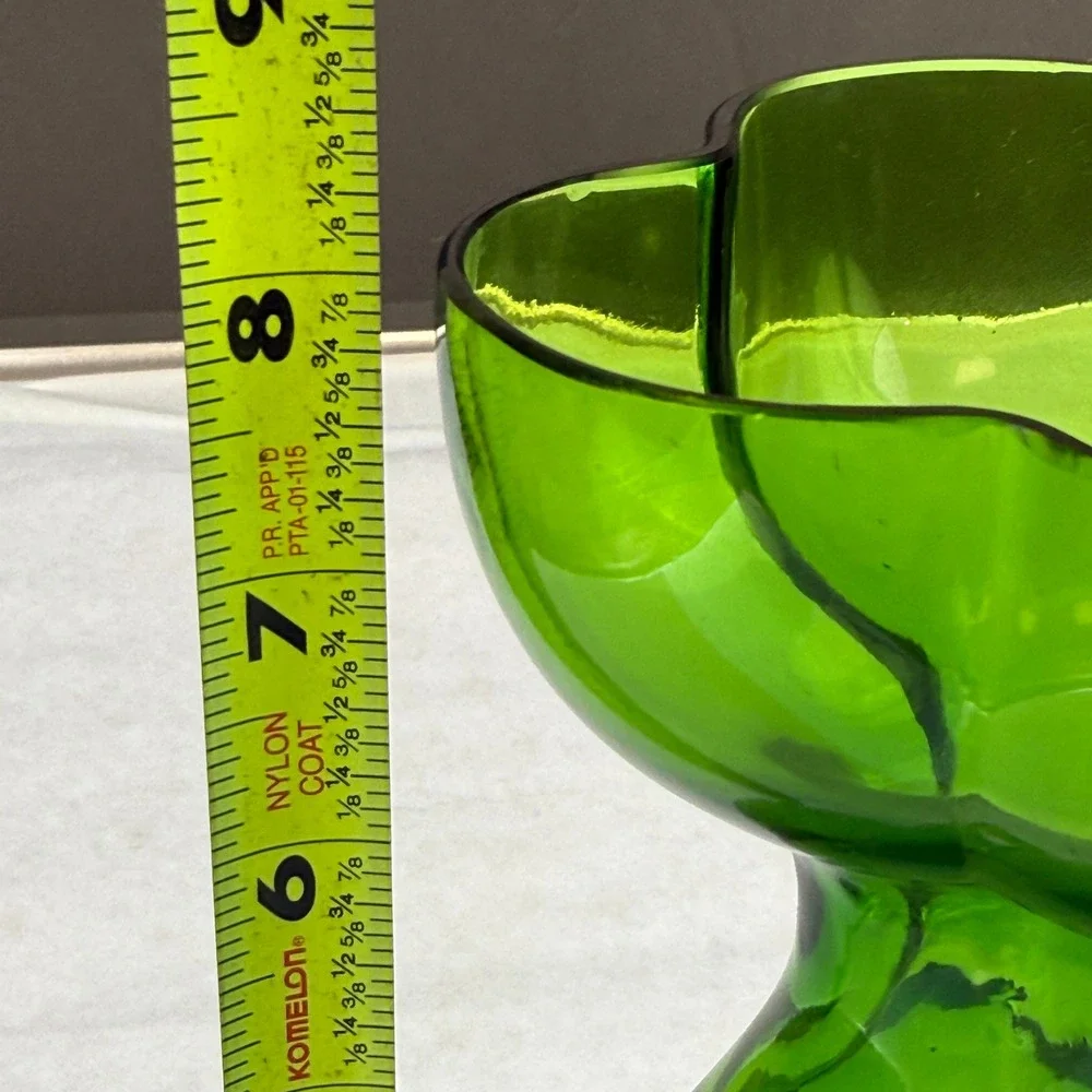 Vintage Emerald Green Art Glass Vase Four Lobed Rim Mid Century Modern